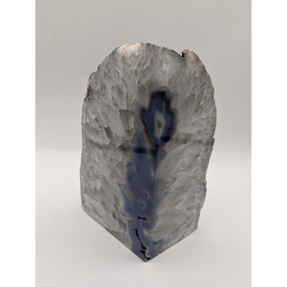 Natural Blue Agate Geode Bookend Polished Crystal Specimen Display 7 Inch